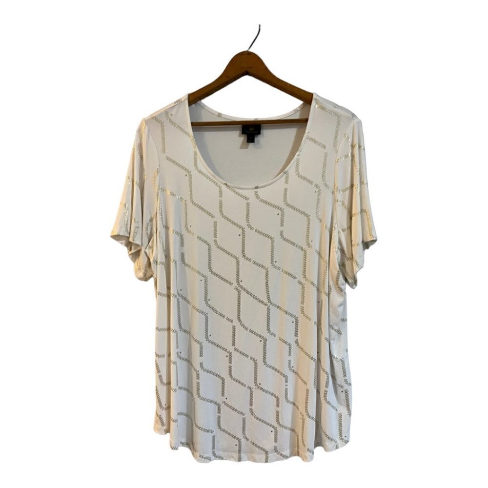 JM Collection Plus Size 2X T Shirt Short Sleeves White Gold